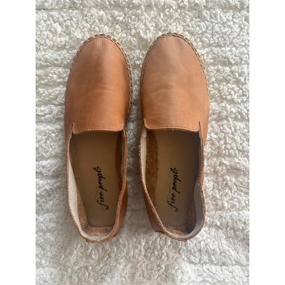 Free People Laurel Canyon Camel Brown Leather Espadrille Flats Size EU 40 ‎ US 9